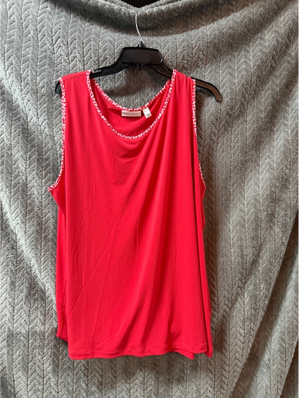 Susan Graver Sleeveless Red Top with Patterned Trim Size M